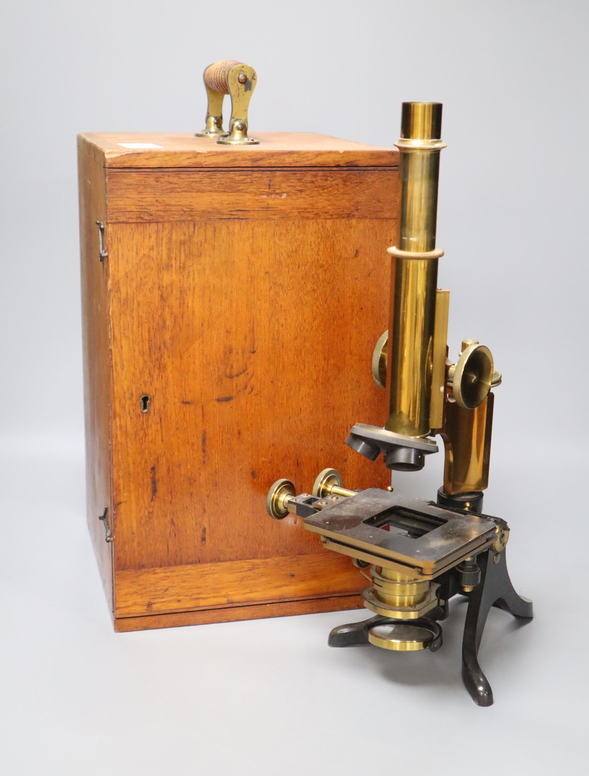 A Victorian Henry Crouch, London brass microscope and case, no 10023, 39cm